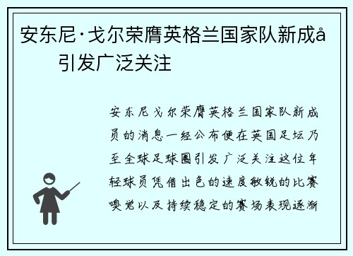 安东尼·戈尔荣膺英格兰国家队新成员引发广泛关注