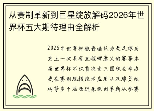 从赛制革新到巨星绽放解码2026年世界杯五大期待理由全解析
